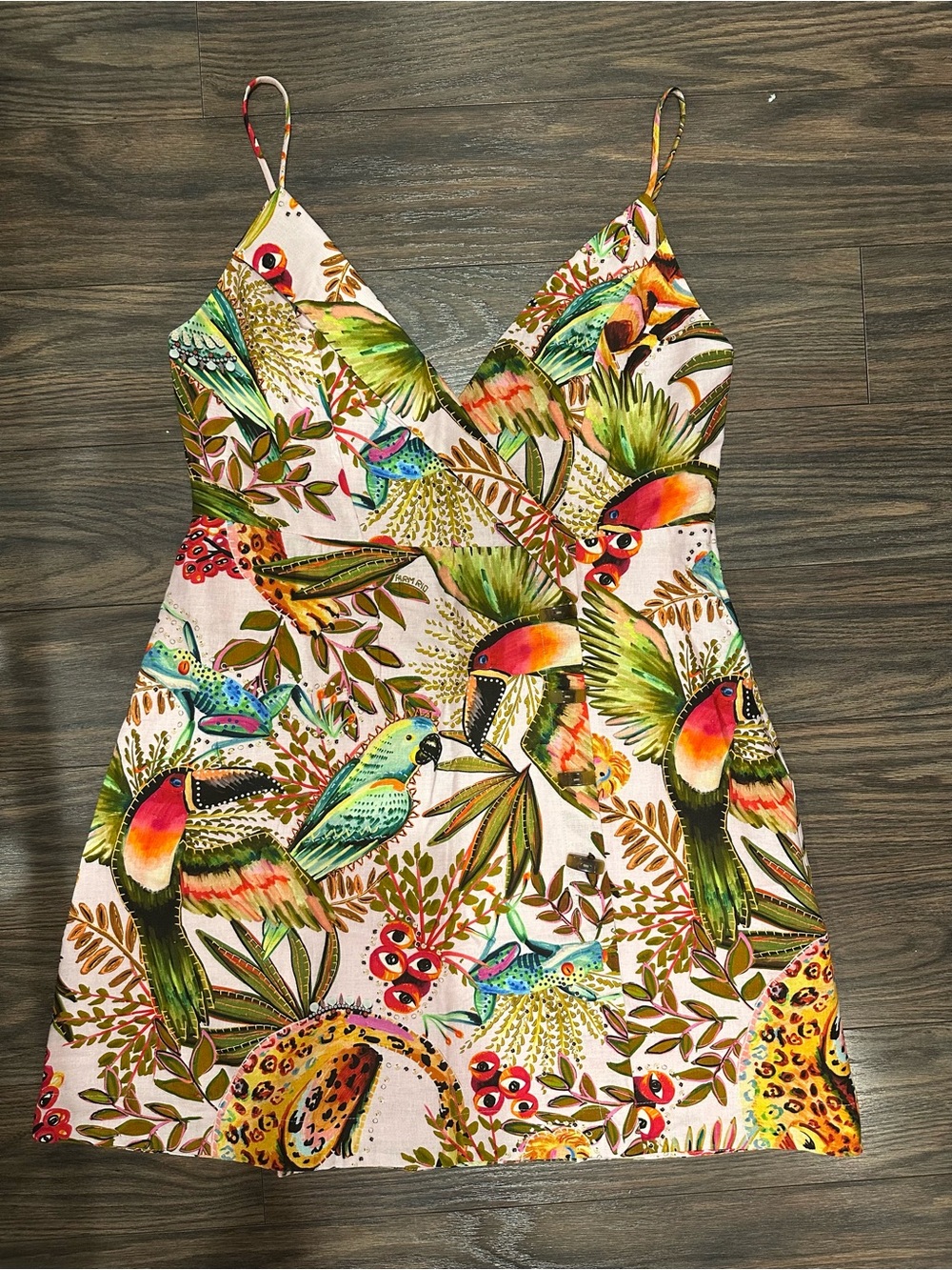 FARM Rio Into The Jungle Multicolor Tropical Toucan Slip Mini Dress Large NWT